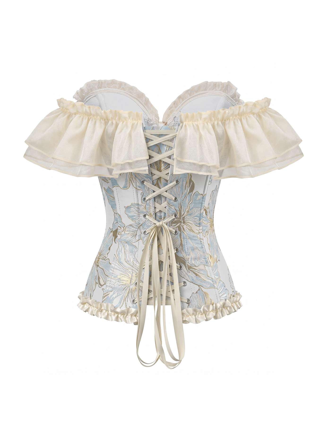 Women Off Shoulder French Corset Vintage Palace Ruffle Lace Fishbone Shapewear